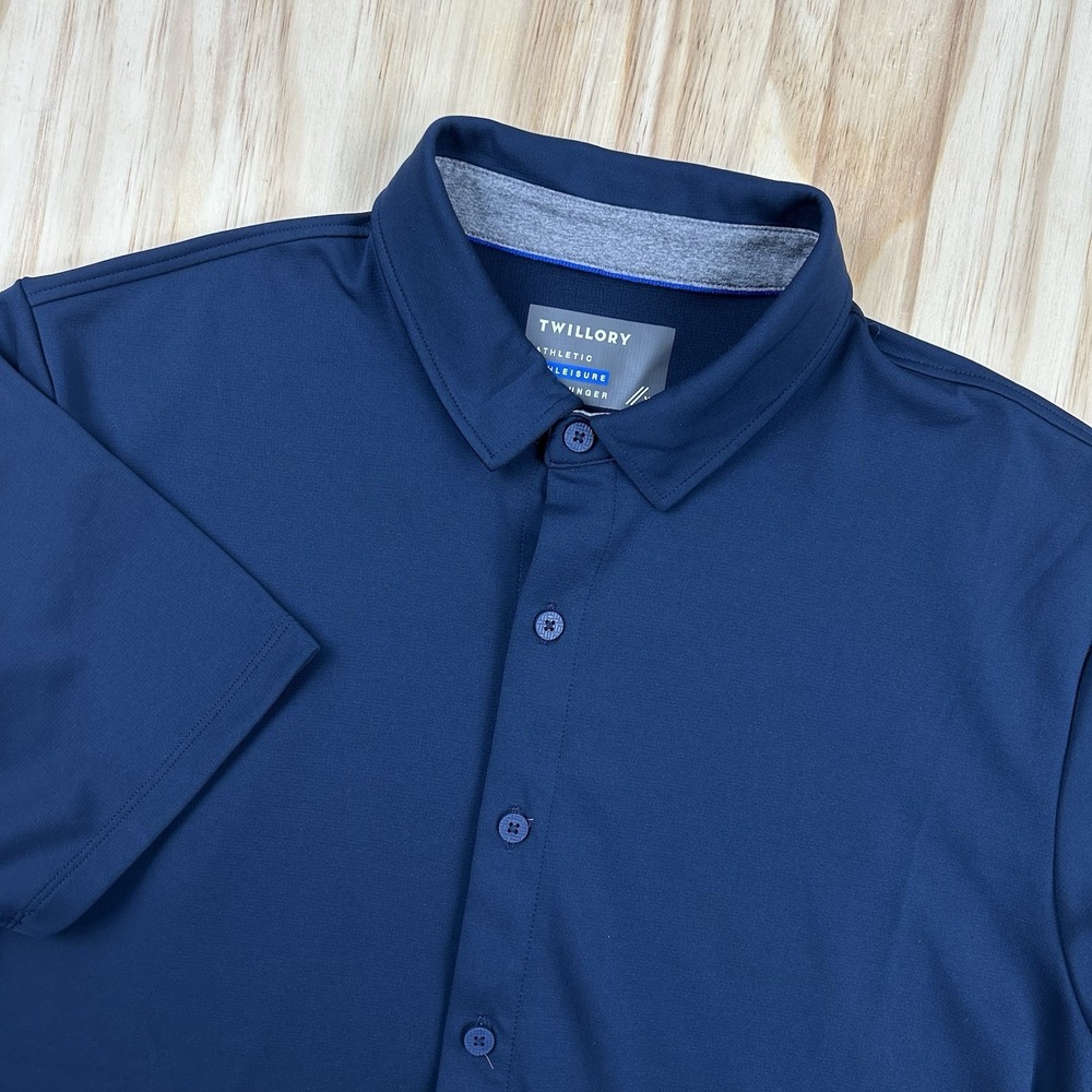 Twillory Athlounger Mens XL Navy Blue Short Sleeve Golf Performance Button Up